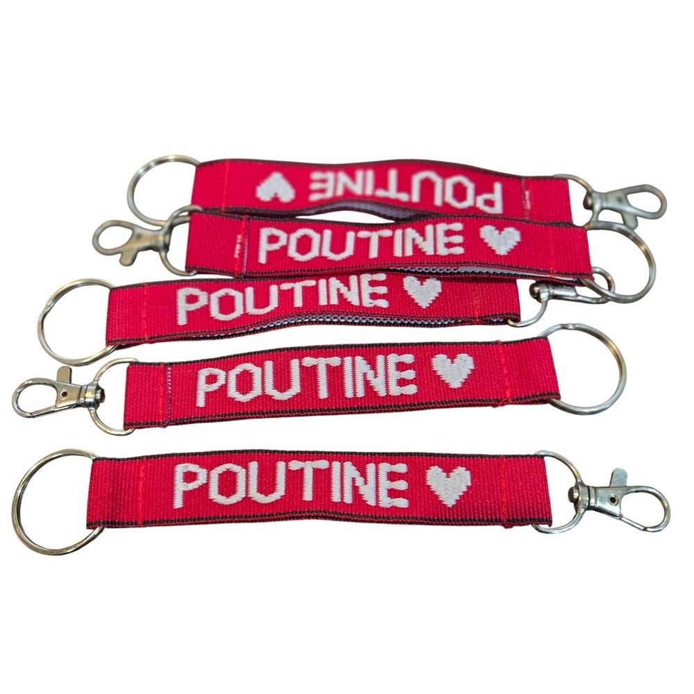 Poutine Heart Keychain Embroidered Double Sided Keyring Fob